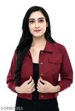 Denim maroon jacket, premium cotton blend, long sleeves, solid design for versatile wear