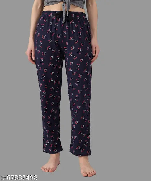 Women's comfortable cotton nightwear, lounge pants with print, regular fit