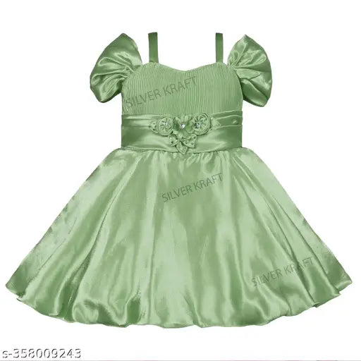 Silver satin flare knee-length frock dress in solid pattern, ideal for girls' wear (fe3196), India origin