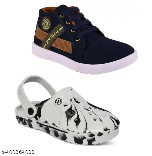 Blue and black casual boys' shoes, slip-on design