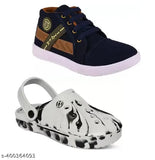 Blue and black casual boys' shoes, slip-on design