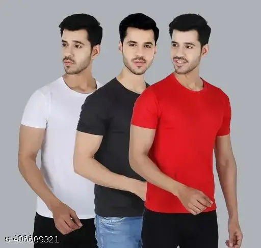 Moods A Nazzy men's polyester half t-shirt combo pack of 3 in solid colors, perfect for casual wear, showcasing various sizes from S to XXL