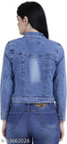 Trendy washed denim full sleeve jacket, solid pattern cotton for women, India-made