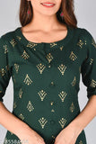 Dark green rayon kurta and skirt set with dupatta