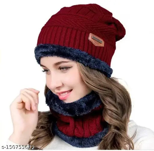 Women's maroon wool beanie, warm winter accessory