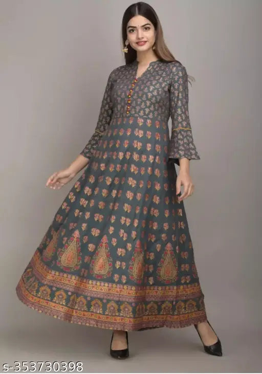 Long printed kameez with flared bottom, vibrant colors, ethnic style