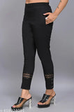 Stretchable Lycra lace trouser pant, solid net design with six buttons, comfortable and stylish women's summerwear