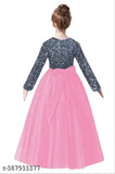 New Indian net gown with long sleeves, trending solid-colored dress for girls aged 5-16 years