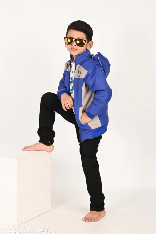 Reversible full-sleeve winter jacket for kids, warm and multicolored design