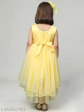 Yellow chiffon girls dress party wear low length, short sleeves