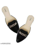 Synthetic leather embellished ballerina slippers for women, ankle loop design in sizes IND-4 to IND-9. Made in India