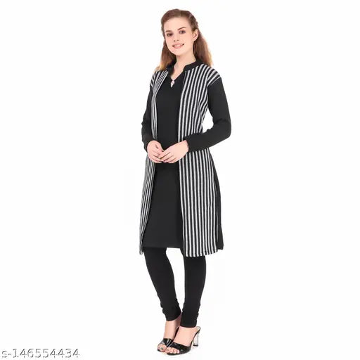 Black and white striped women's kameez with black card pocket