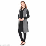 Black and white striped women's kameez with black card pocket