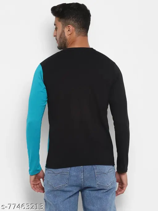 Printed cotton long sleeve T-shirt by BUKKL, color block design for men