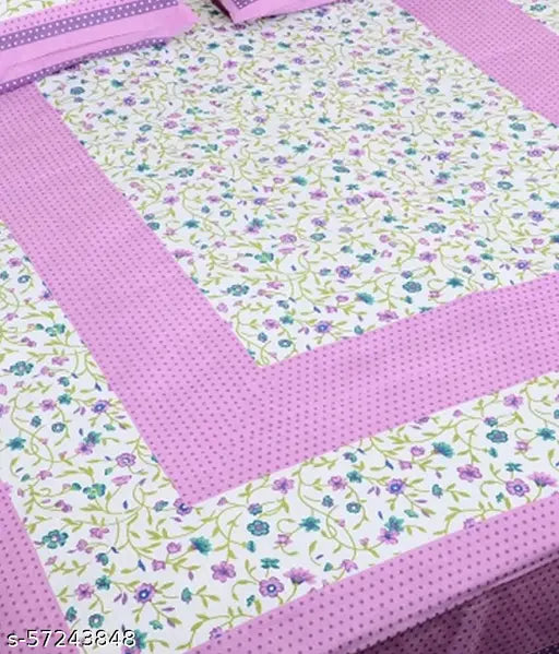 Pink cotton double bedsheet with floral design, 2 pillow covers, 100% pure cotton.
