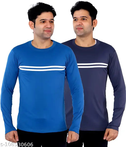 Striped polyester long-sleeved airforce combo (M, L, XL), two pieces from India on mannequin