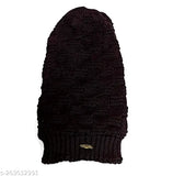 Black oversize wool beanie cap with soft fur inner side, trendy and stylish design for young-aged men, women, boys, and girls. Unisex winter warm wear, thermal spun artificial wool material, perfect for outdoor activities