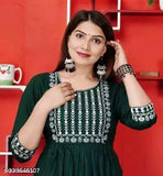 Women's long embroidered rayon kurta for partywear, festivals, and daily wear