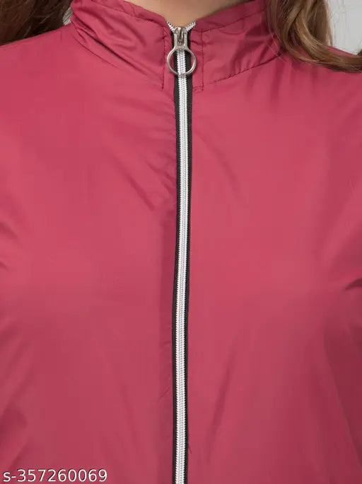 Women's solid polyester long sleeve winter jacket, perfect for cold weather