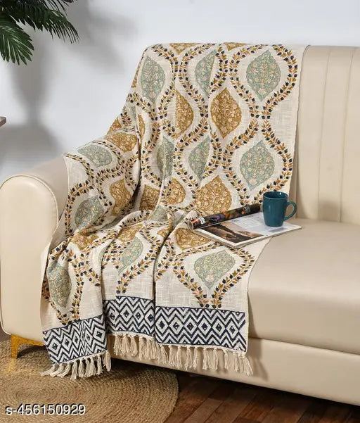 Multi-color, cotton throw blanket with fringe detail, sofa bed use, CMS size option
