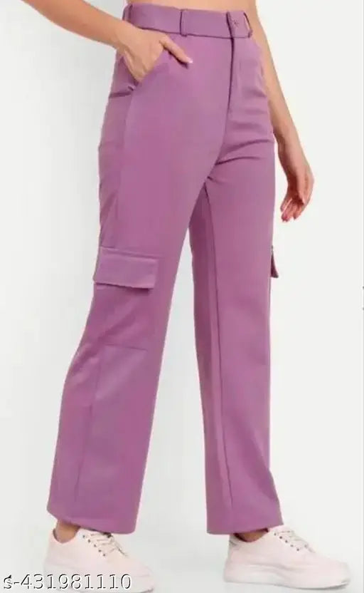 Purple cargo pants with side pockets and belt loops, set of two