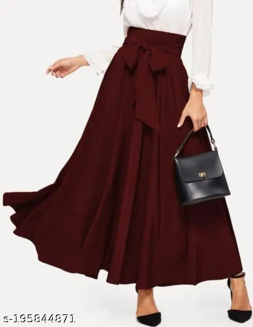 Maroon midi skirt with waistband and side pockets