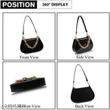 Chic shoulder slingbag, black leather, gold accents