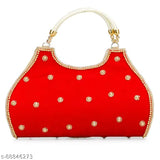 Red sequin clutch with gold trim