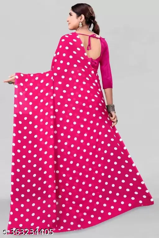Pink cotton blend saree with polka dots pattern