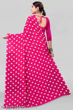 Pink cotton blend saree with polka dots pattern