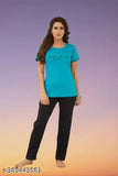 Rama green hosiery night suite set for women, 100% cotton pyjamas with round neck and short sleeves