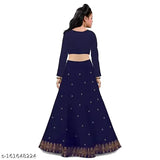 Navy Blue Kids' Taffeta Silk Lehenga Set with Embroidered Dupatta, multiple sizes available from 3-12 years