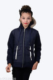 Kids blue zip hooded jacket with black trims