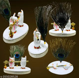 Marble dust small white Krishna hand statue with brass flute, ideal for car dashboard, living room, office, home decor (4 inch)