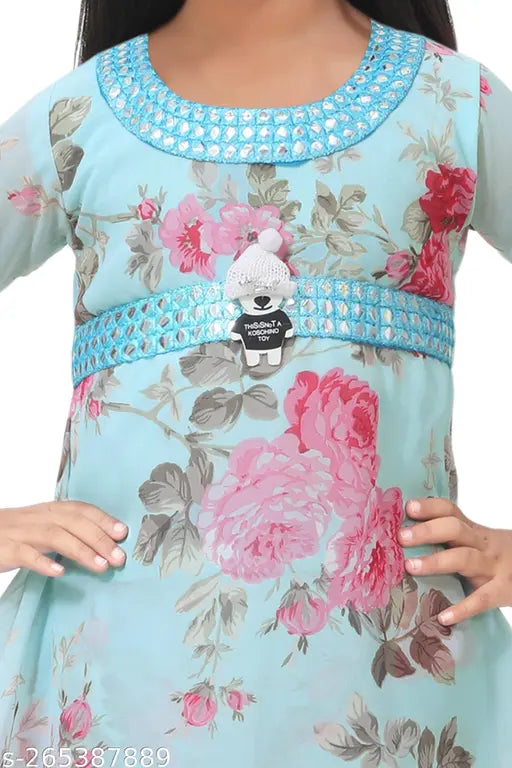Girls' festive A-line satin Kurta with Palazzo pants (no dupatta), luxurious Indian outfit for parties