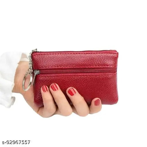 Red genuine leather small hand purse coin wallets