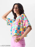 Printed Lycra T-shirts for women, short sleeves, trendy design, size N, India origin