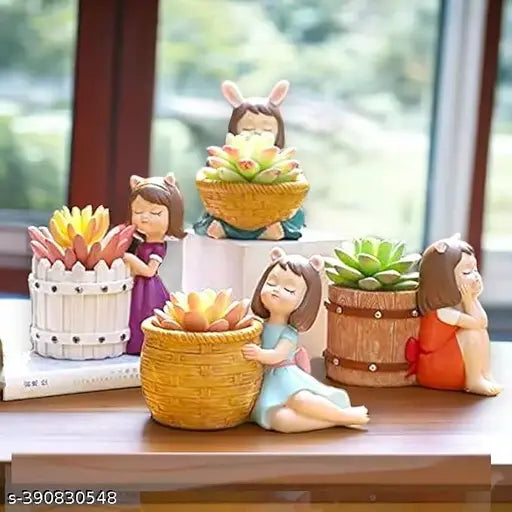 Cute, trendy resin succulent pots (4pc set) - Polyresin handicraft for indoor/outdoor plants & home decor