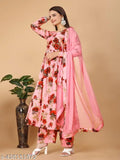 Georgette Georgette & Georgette women's floral designer gown with long sleeves, solid pattern from Pragati, Indian-made, size S-XXL