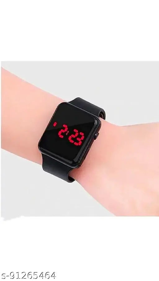 White rubber strap digital watch with LED display for kids