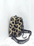 Black leopard print fabric purse with "forever you" text