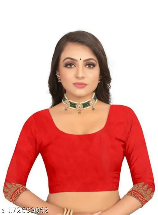 Vichitra Silk women's bridal sada saubhagyavati saree with cotton silk running blouse, solid pattern and free size, premium quality from India