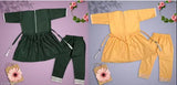 Printed Rayon Kids Kurta & Palazzo Set, A-line top with three-quarter sleeves and palazzo bottoms. Colors may vary due to screen brightness. Perfect for casual wear or special occasions. Made in India, quality guaranteed. Sizes: 0-6M (18in/16in), 3-6M (18in/16in), 6-9M (18in/16in), 6-12M (18in/16in), 9-12M (18in/16in), 12-18M (18in/16in), 18-24M (18in/16in), 0-1Y (18in/16in), 1-2Y (18in/16in), 2-3Y (18in/16in)