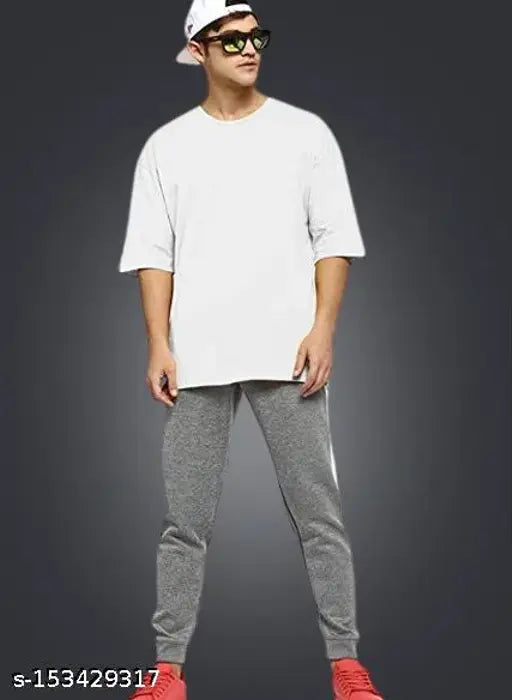 Trendy solid white cotton oversize t-shirt, premium quality, drop shoulder design, ideal for men's casual wear