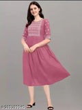 PINK embroidered Rayon anarkali kurti, three-quarter sleeves, Indian traditional wear for women, size S to XXXL