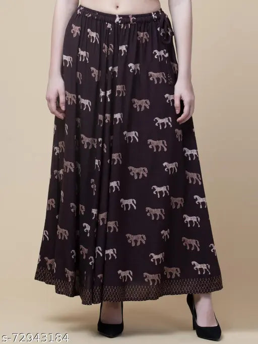 Long brown hive91 skirt with animal print