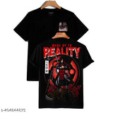 Black cotton unisex round neck T-shirt with anime print, half sleeve, 100% cotton