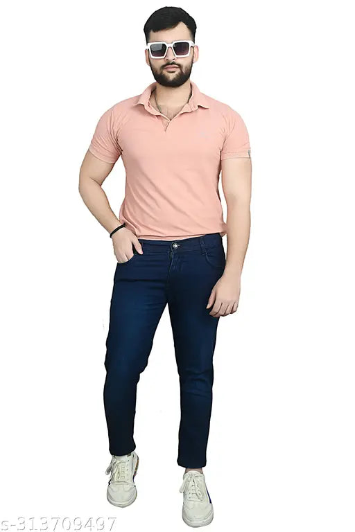 Dark blue denim men's trouser - solid pattern, size 28/30/32/34/36, made in India
