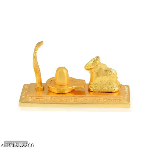 Handmade brass Nandeshwar Narmadeshwar Shiva Linga with Nandi & Sheshnaag Idol, perfect for pooja at home or car dashboard