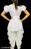 Girls clothing sets in self-design crepe, A-line dhoti pants with short sleeves. Multiple sizes available for ages 3-16 years, originating from India
